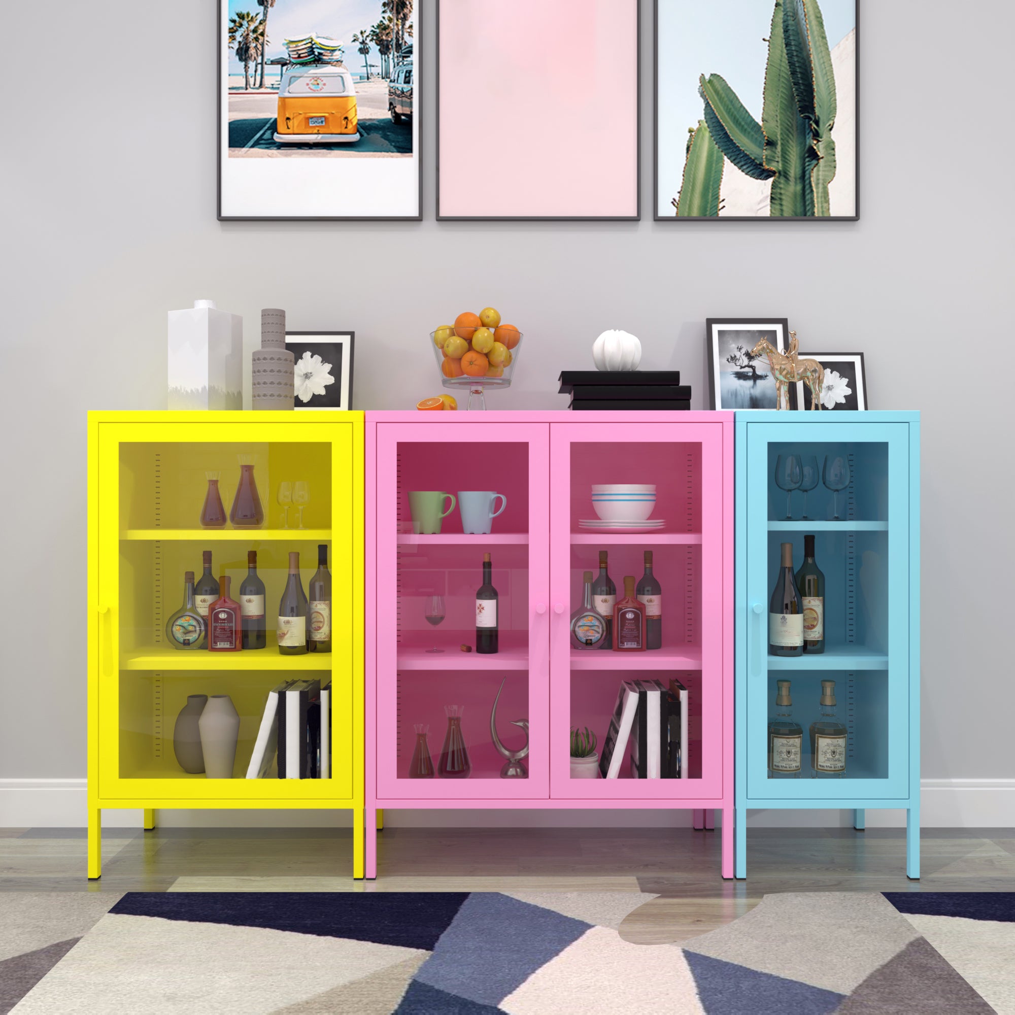 Door Steel Sideboard Modern Server Cabinet with Storage for Dining Room