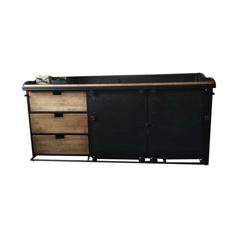 Modern Dining Room Credenza Sliding Doors Metal and Wood Buffet in Black