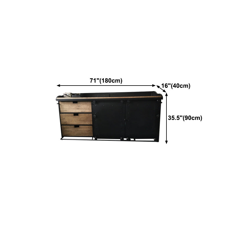 Modern Dining Room Credenza Sliding Doors Metal and Wood Buffet in Black