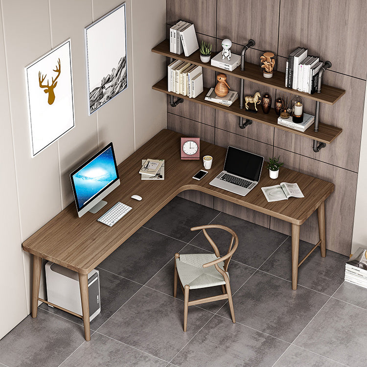 Modern Style Wooden Office Desk L-Shaped Brown Writing Desk for Home