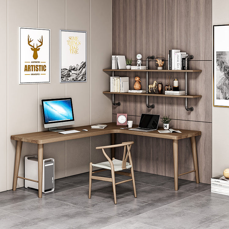 Modern Style Wooden Office Desk L-Shaped Brown Writing Desk for Home