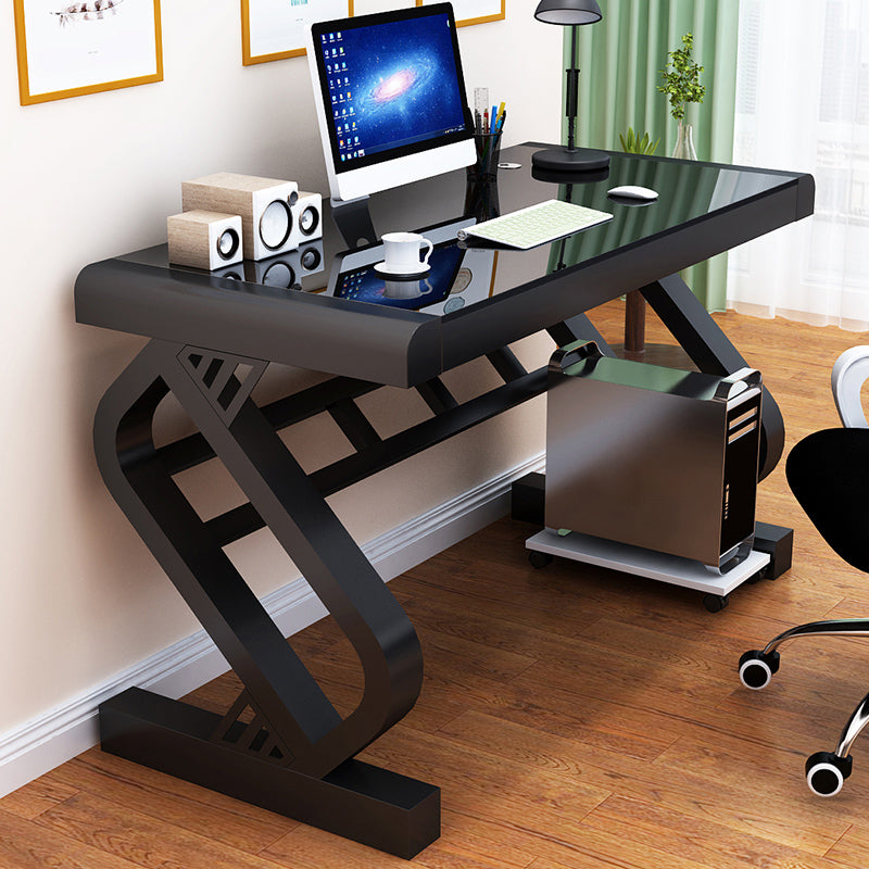 Toughened Glass Desktop Computer Desk Rectangular Modern Desk with Cable Management