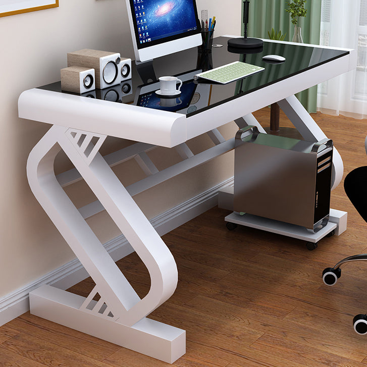 Toughened Glass Desktop Computer Desk Rectangular Modern Desk with Cable Management