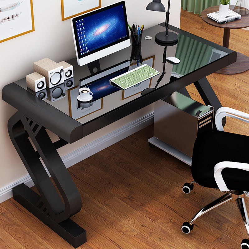 Toughened Glass Desktop Computer Desk Rectangular Modern Desk with Cable Management