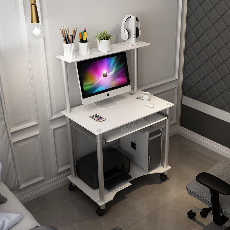 Toughened Glass Rectangular Computer Desk with Caster Wheels and Keyboard Tray