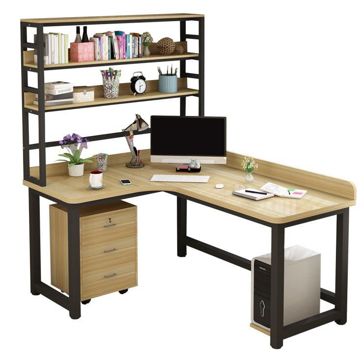 Corner Manufactured Wood Writing Desk Modern H-Shape Base Desk with Shelf