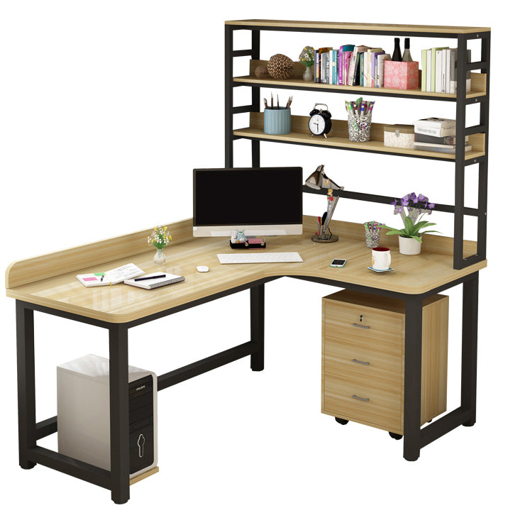 Corner Manufactured Wood Writing Desk Modern H-Shape Base Desk with Shelf