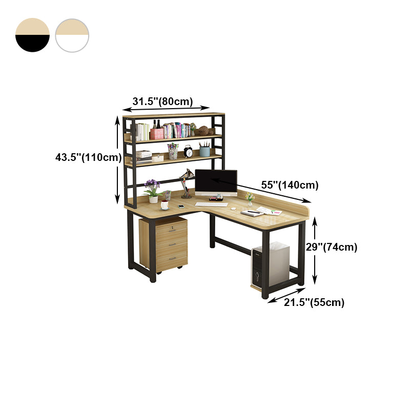 Corner Manufactured Wood Writing Desk Modern H-Shape Base Desk with Shelf