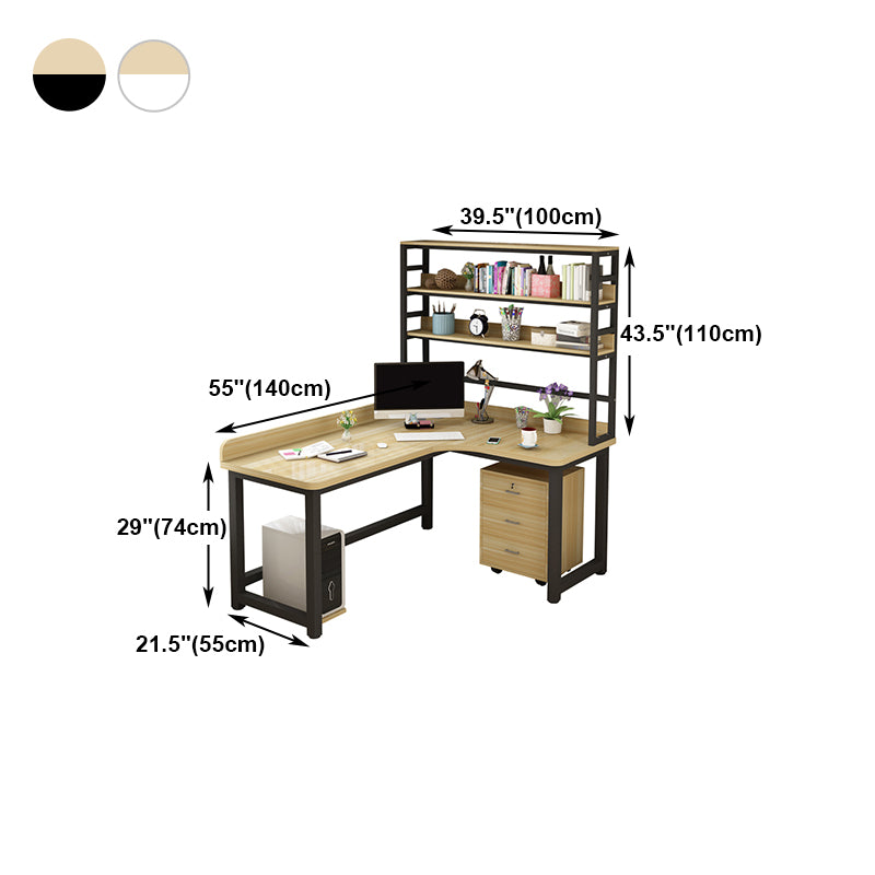 Corner Manufactured Wood Writing Desk Modern H-Shape Base Desk with Shelf