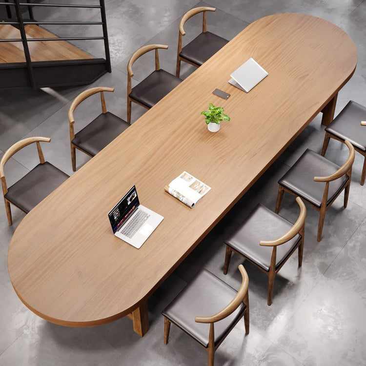 Solid Wood Oval Meeting Table Fixed Home Office Simplicity Writing Desk