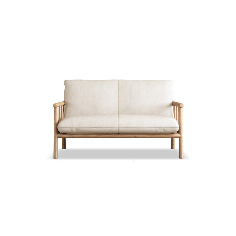 Linen Contemporary Square Arm Sofa Wooden Standard Sofa for Living Room, Apartment