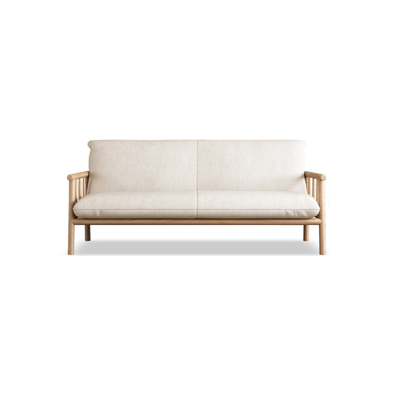 Linen Contemporary Square Arm Sofa Wooden Standard Sofa for Living Room, Apartment