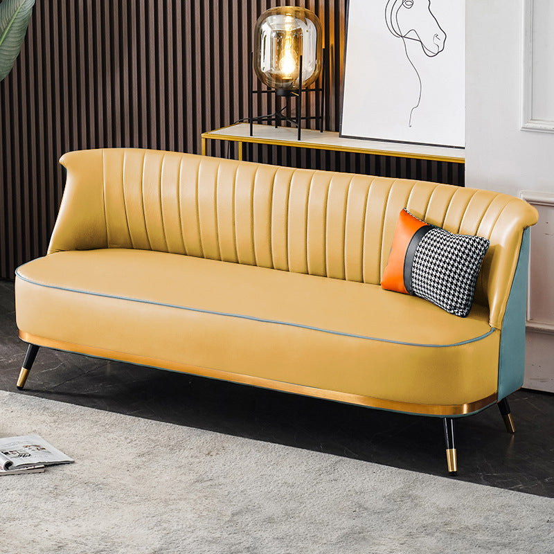 Faux Leather Modern Recessed Arm Sofa Standard Sofa for Living Room, Apartment