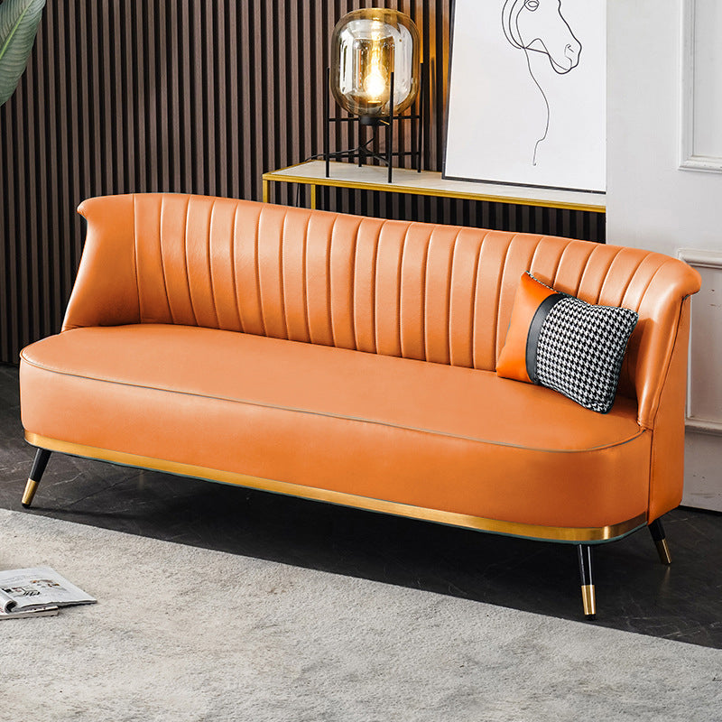 Faux Leather Modern Recessed Arm Sofa Standard Sofa for Living Room, Apartment