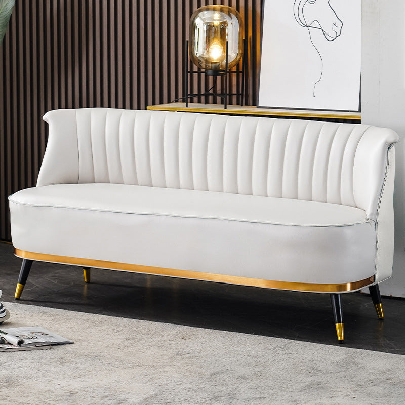 Faux Leather Modern Recessed Arm Sofa Standard Sofa for Living Room, Apartment