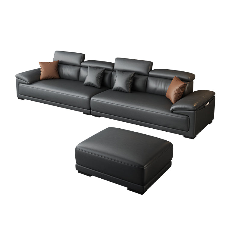 Black Faux Leather Sofa 33.46" H Pillow Top Arm Sofa & Chaise