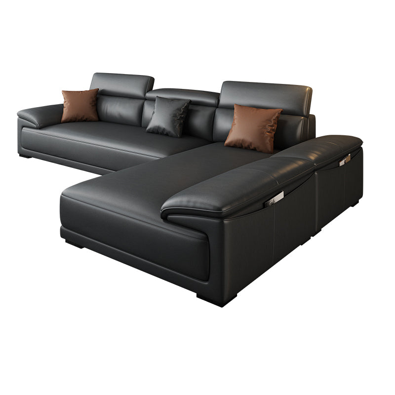 Black Faux Leather Sofa 33.46" H Pillow Top Arm Sofa & Chaise