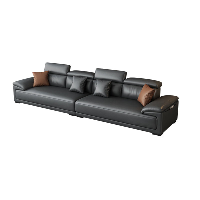 Black Faux Leather Sofa 33.46" H Pillow Top Arm Sofa & Chaise