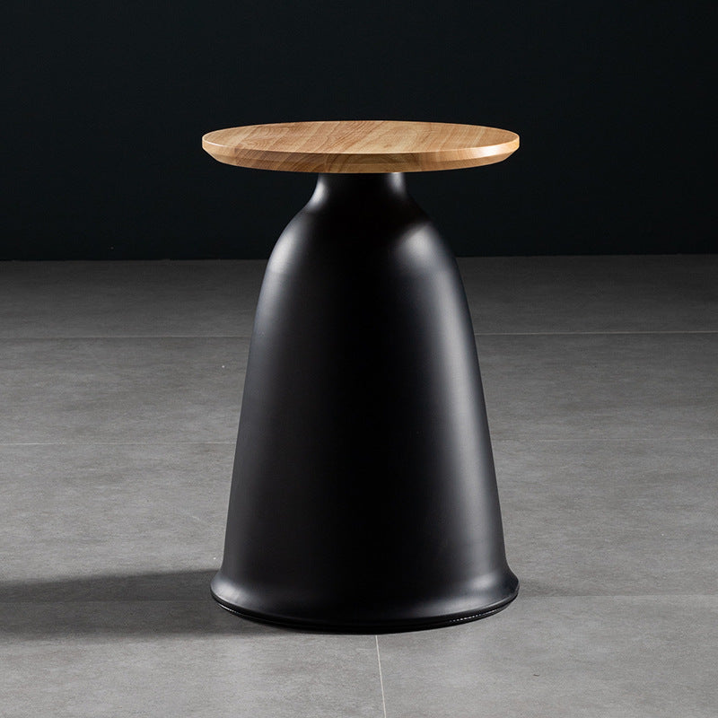 Nordic Style Round Coffee Table Wood Color Rubber Wood Top and Metal Base Cocktail Table