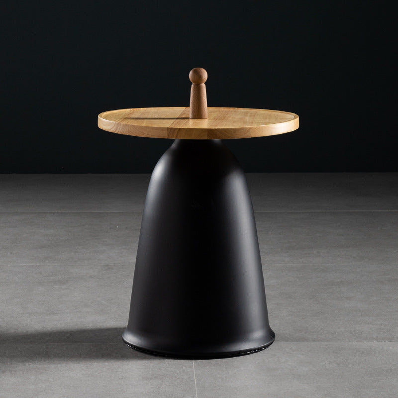 Nordic Style Round Coffee Table Wood Color Rubber Wood Top and Metal Base Cocktail Table