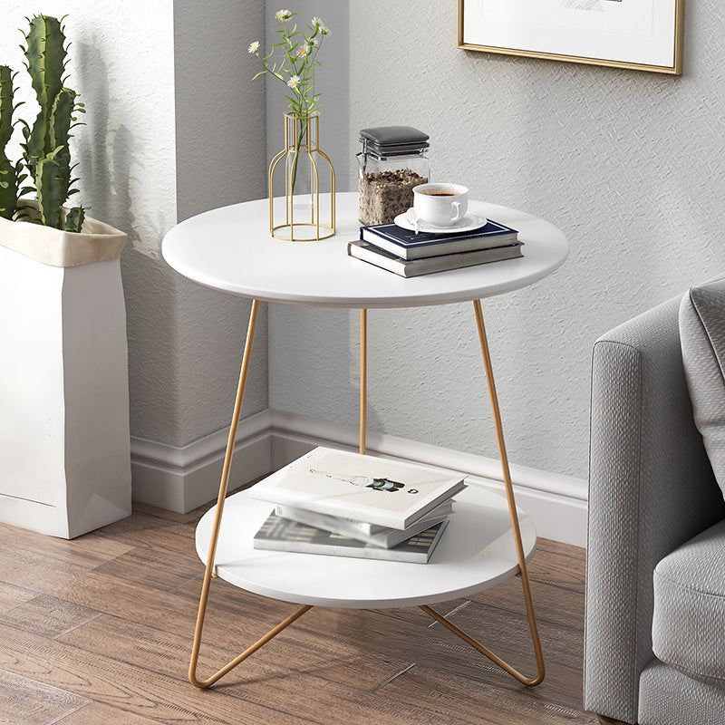 Traditional Style Cocktail Table Artificial Wood with Storage Rack Round Coffee Table