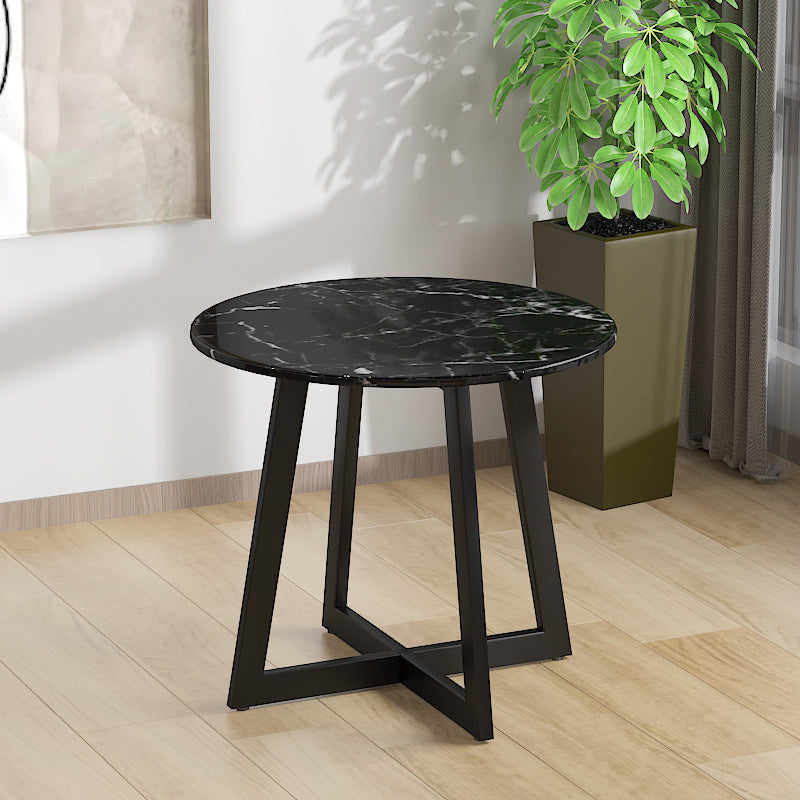 23.6"/27.5" Tall Modern Metal Cross Legs Round Black/White Wood Top Coffee Table