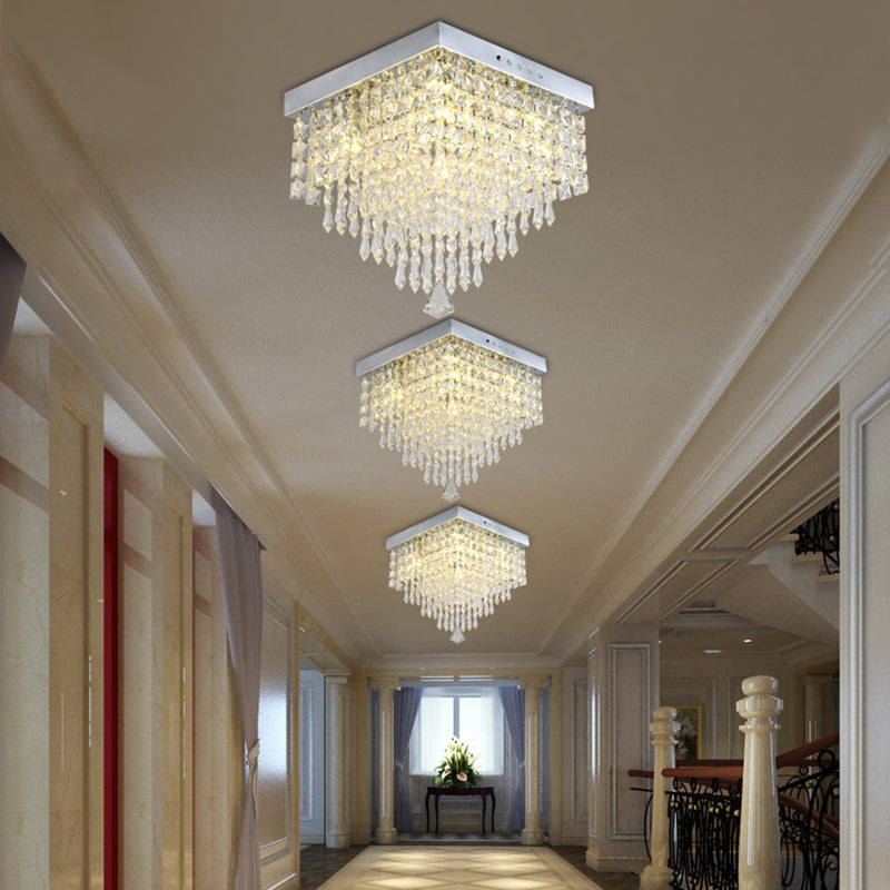 Contemporary Geometric Flush Light Crystal Flush Mount Ceiling Fixture in Silver