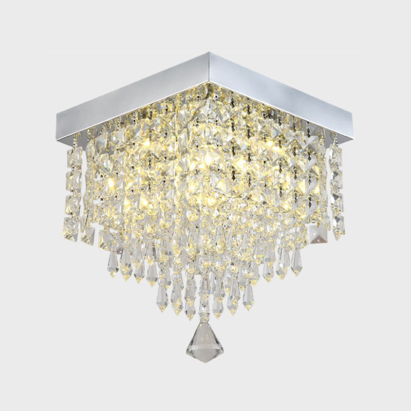 Contemporary Geometric Flush Light Crystal Flush Mount Ceiling Fixture in Silver