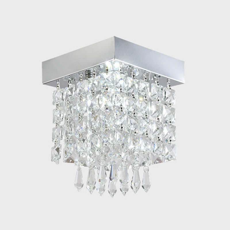 Contemporary Geometric Flush Light Crystal Flush Mount Ceiling Fixture in Silver