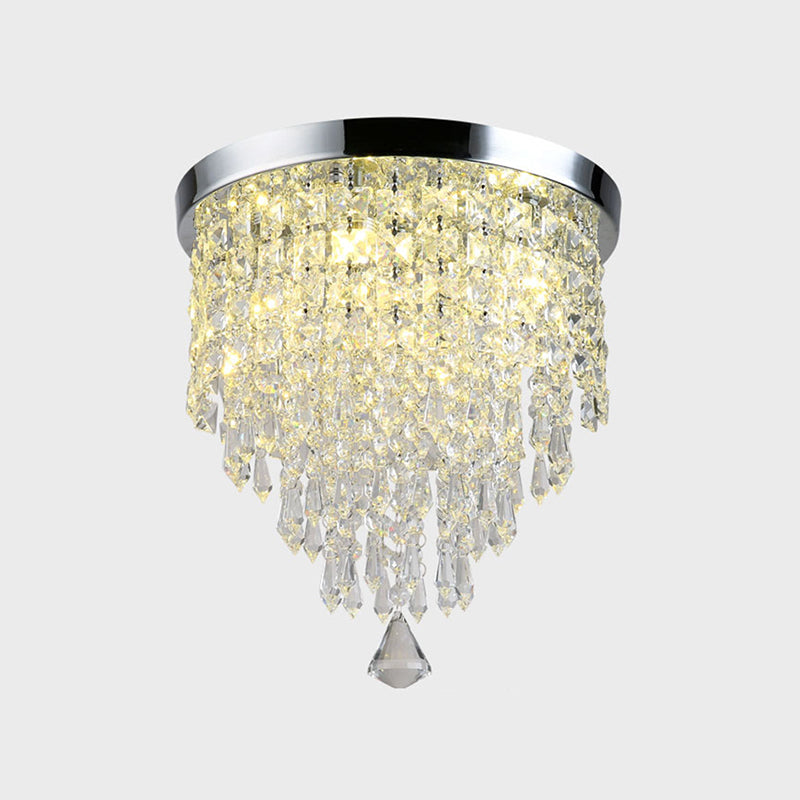 Contemporary Geometric Flush Light Crystal Flush Mount Ceiling Fixture in Silver