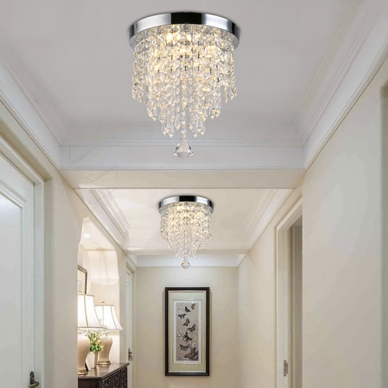 Contemporary Geometric Flush Light Crystal Flush Mount Ceiling Fixture in Silver