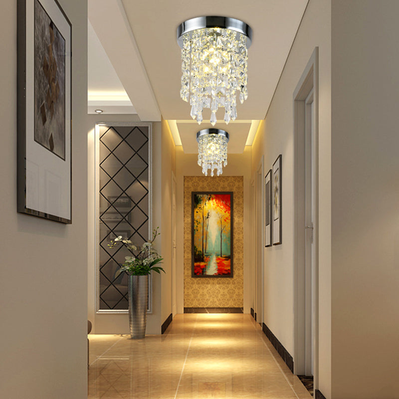 Contemporary Geometric Flush Light Crystal Flush Mount Ceiling Fixture in Silver