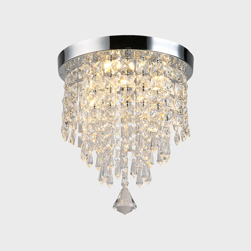 Contemporary Geometric Flush Light Crystal Flush Mount Ceiling Fixture in Silver