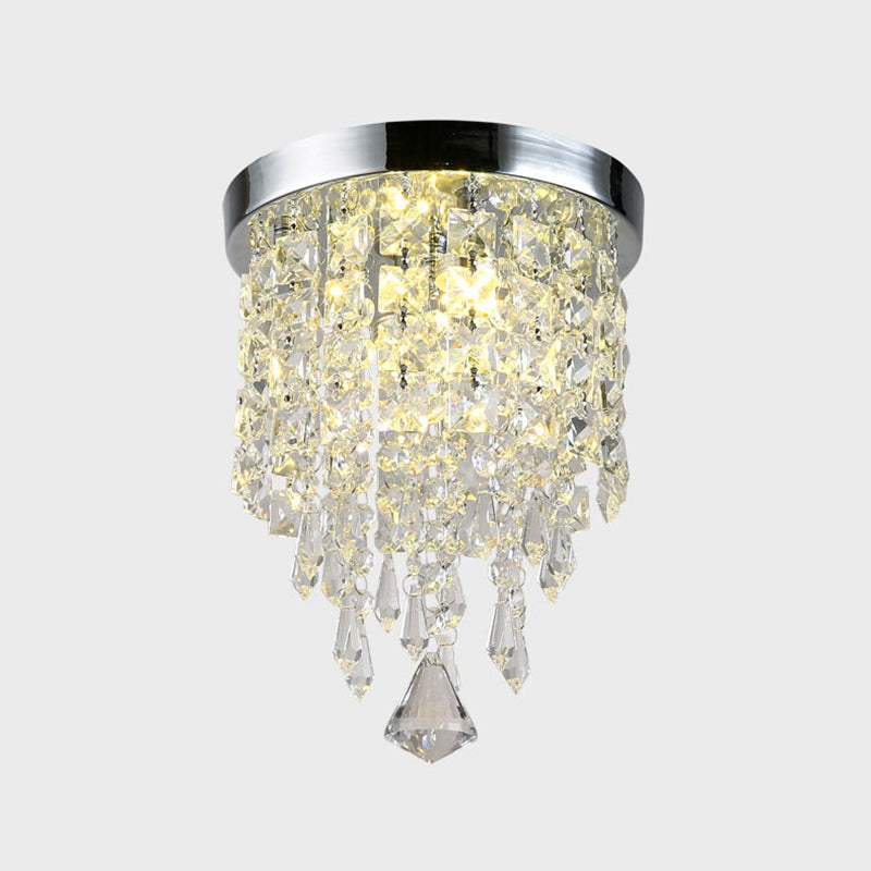 Contemporary Geometric Flush Light Crystal Flush Mount Ceiling Fixture in Silver