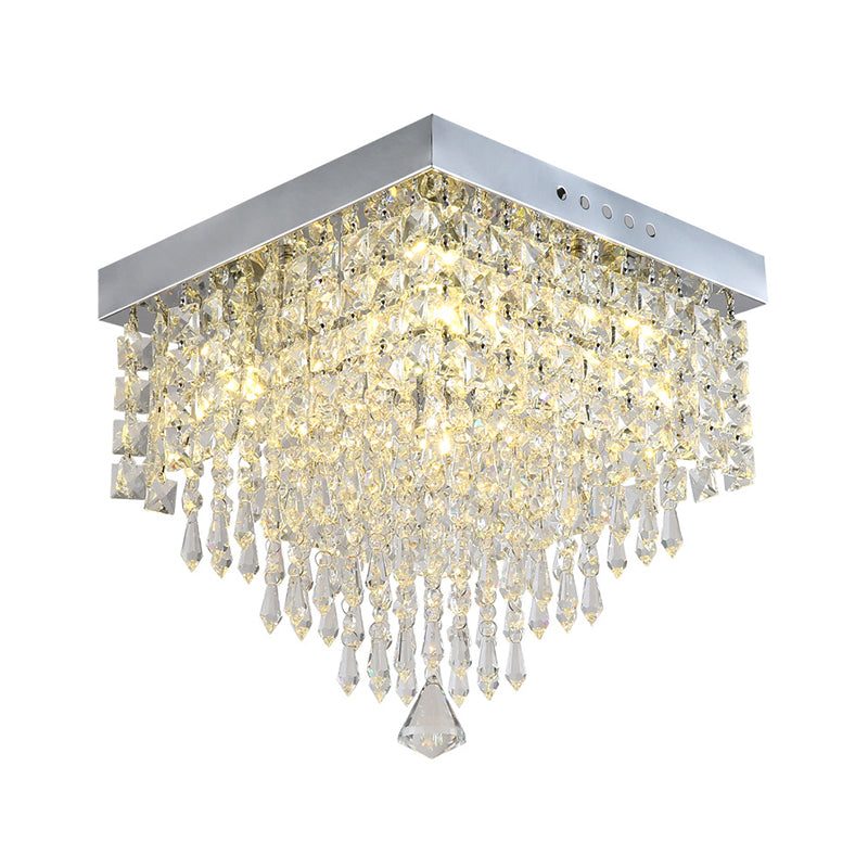 Contemporary Geometric Flush Light Crystal Flush Mount Ceiling Fixture in Silver