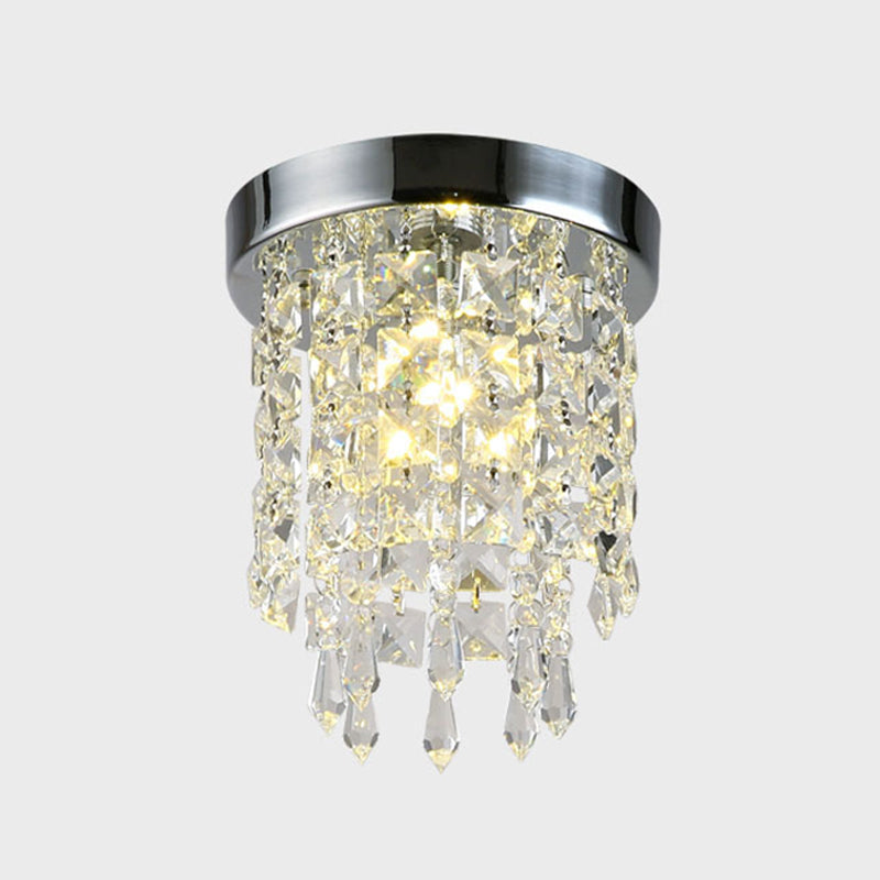 Contemporary Geometric Flush Light Crystal Flush Mount Ceiling Fixture in Silver