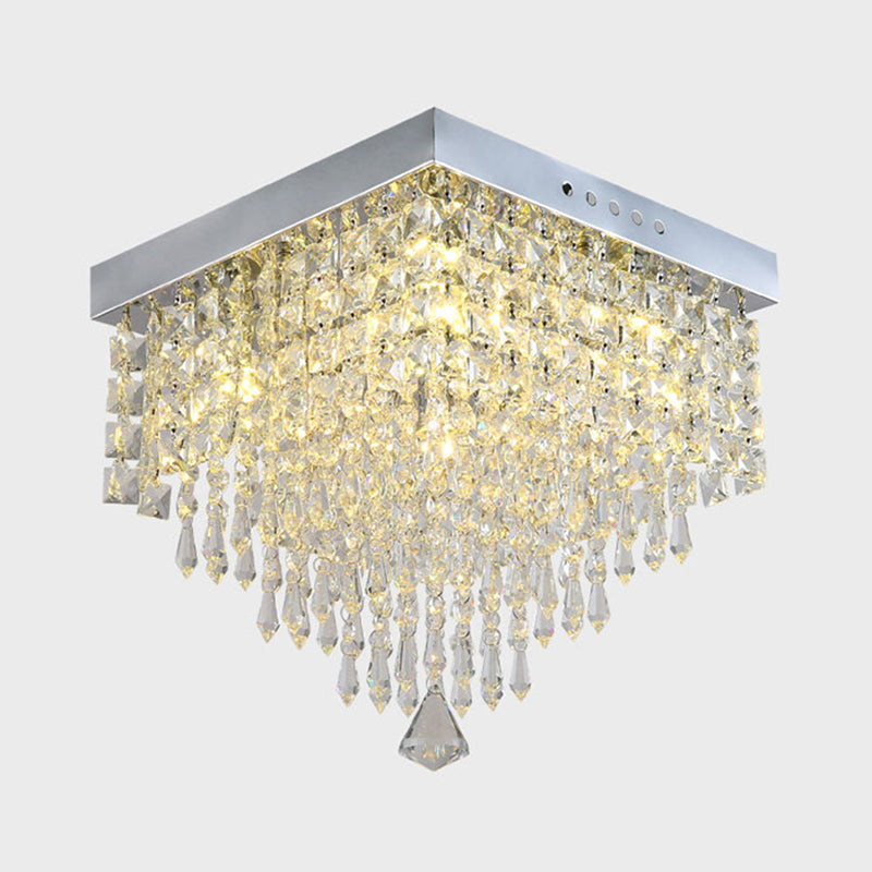 Contemporary Geometric Flush Light Crystal Flush Mount Ceiling Fixture in Silver