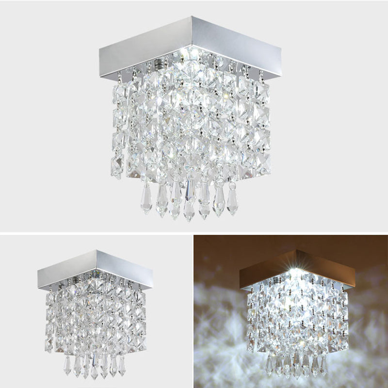 Contemporary Geometric Flush Light Crystal Flush Mount Ceiling Fixture in Silver