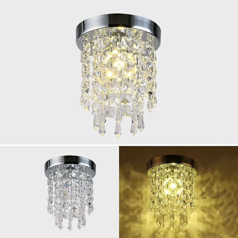 Contemporary Geometric Flush Light Crystal Flush Mount Ceiling Fixture in Silver