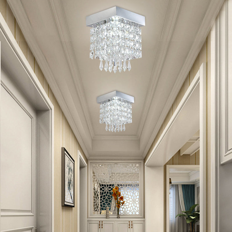 Contemporary Geometric Flush Light Crystal Flush Mount Ceiling Fixture in Silver