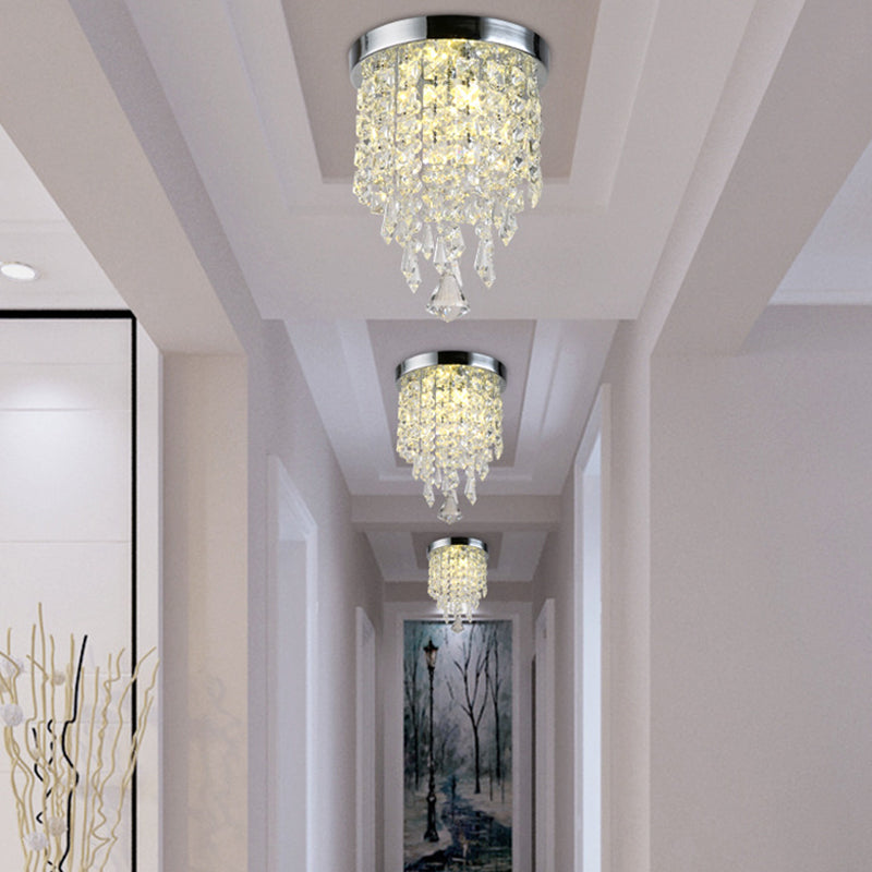 Contemporary Geometric Flush Light Crystal Flush Mount Ceiling Fixture in Silver