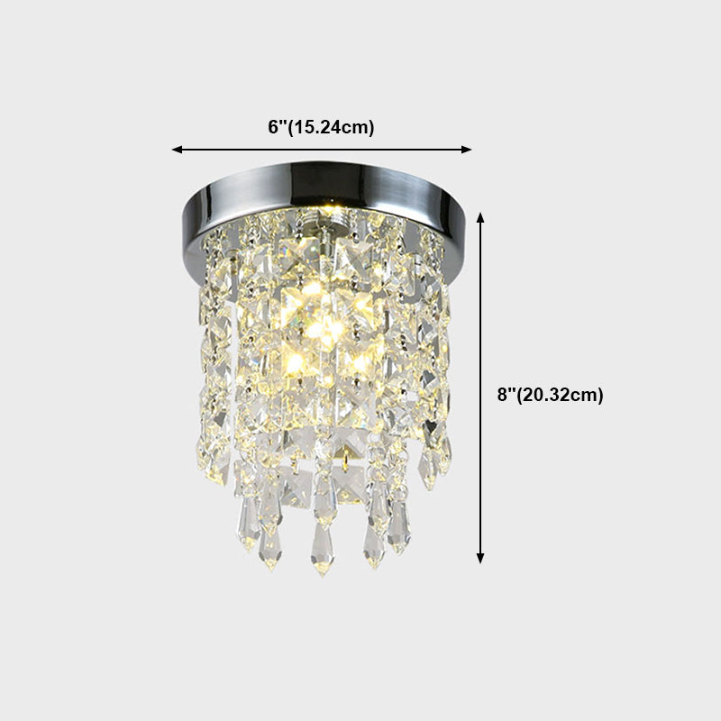 Contemporary Geometric Flush Light Crystal Flush Mount Ceiling Fixture in Silver