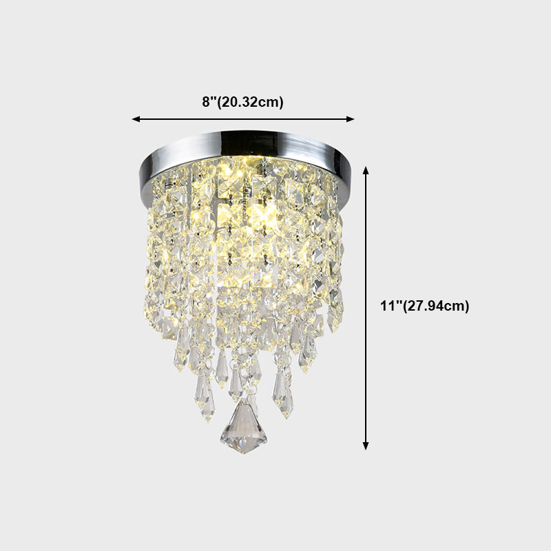 Contemporary Geometric Flush Light Crystal Flush Mount Ceiling Fixture in Silver