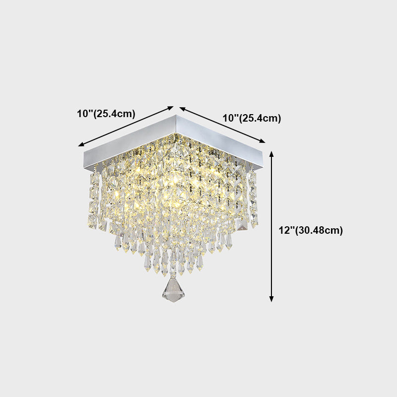 Contemporary Geometric Flush Light Crystal Flush Mount Ceiling Fixture in Silver