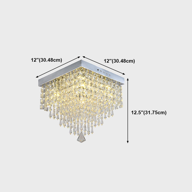 Contemporary Geometric Flush Light Crystal Flush Mount Ceiling Fixture in Silver