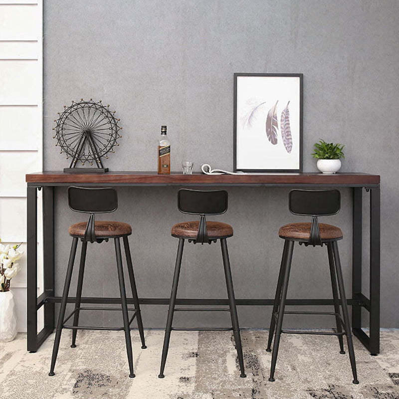 Industrial Trestle Wood Bar Wine Table Rectangle Bar Height Cocktail Table in Brown