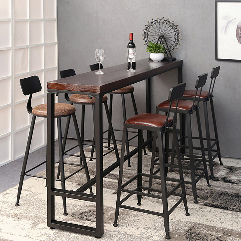 Industrial Trestle Wood Bar Wine Table Rectangle Bar Height Cocktail Table in Brown