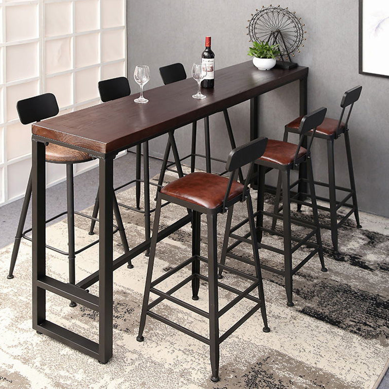 Industrial Trestle Wood Bar Wine Table Rectangle Bar Height Cocktail Table in Brown