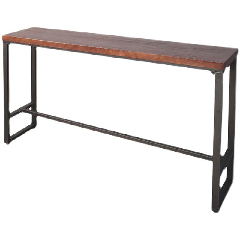 Industrial Trestle Wood Bar Wine Table Rectangle Bar Height Cocktail Table in Brown