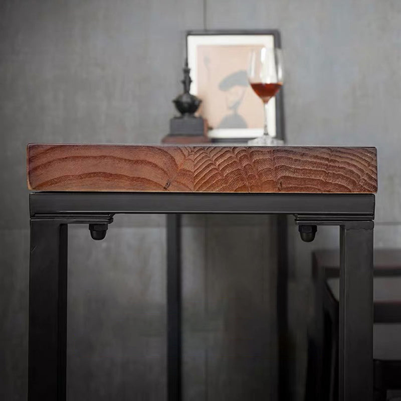 Industrial Trestle Wood Bar Wine Table Rectangle Bar Height Cocktail Table in Brown